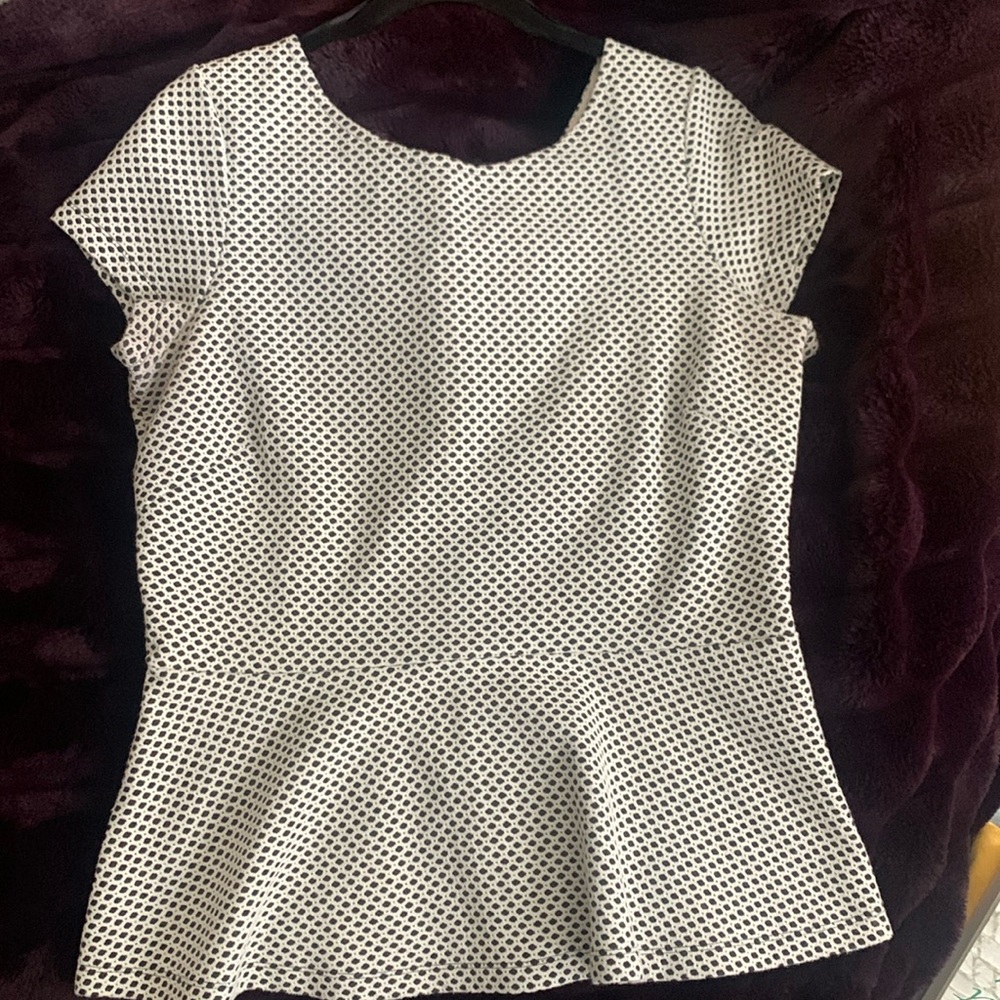 Banana Republic White and Black Polka Dot Peplum Top